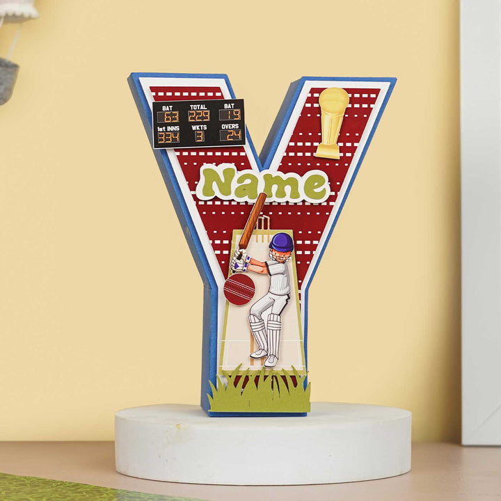 Personalized Printed Cricket 3D Cardstock Monogram For Kids - Front View on Round Pedestal