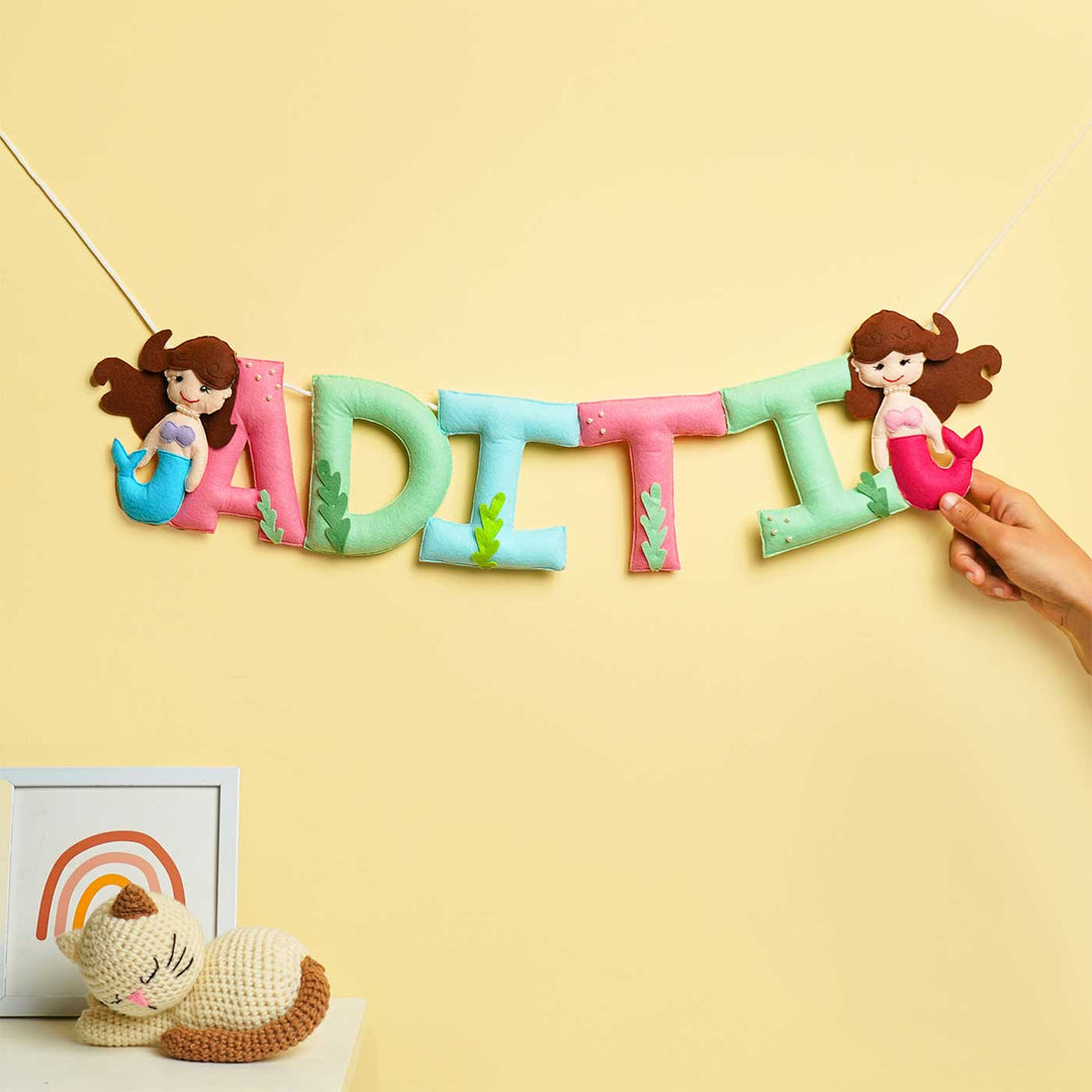 Personalized Handmade Mermaid Theme Felt Kids Bunting - Hanging Name Garland Example