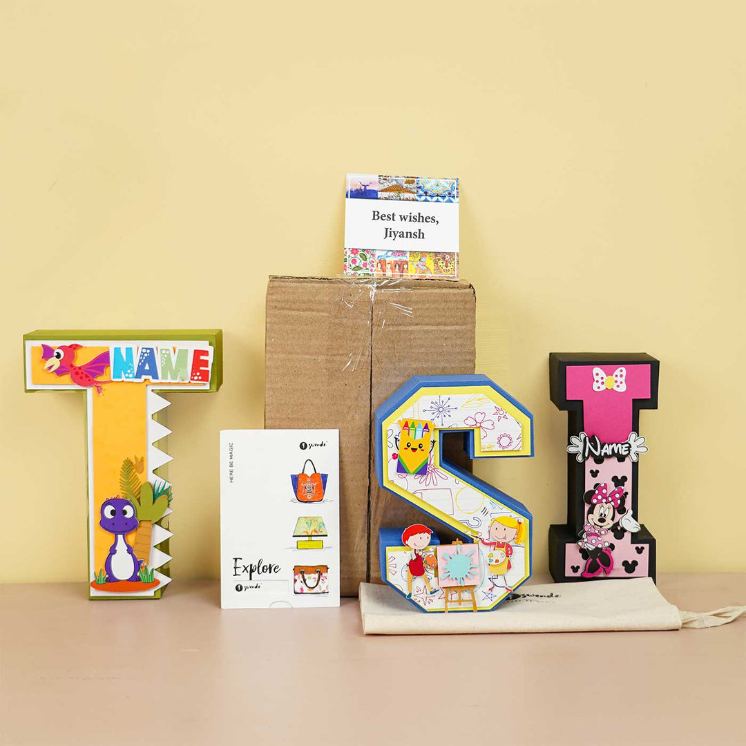 Personalized Printed Spiderman 3D Cardstock Monogram For Kids - Front View with Packaging and Cards