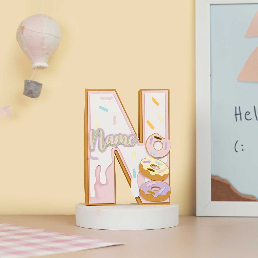 Personalized Printed Donut 3D Cardstock Monogram For Kids - Standing on Round Base Display
