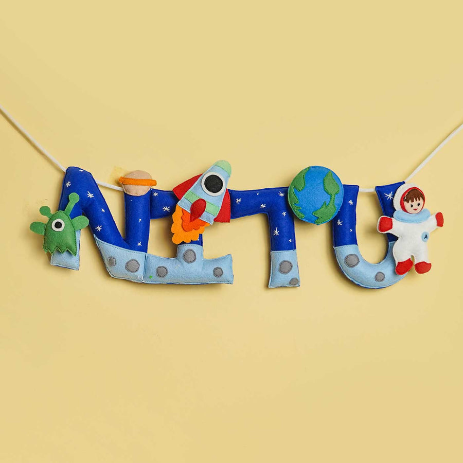 Personalized Handmade Space Theme Felt Kids Bunting - Hanging with Space-themed Characters