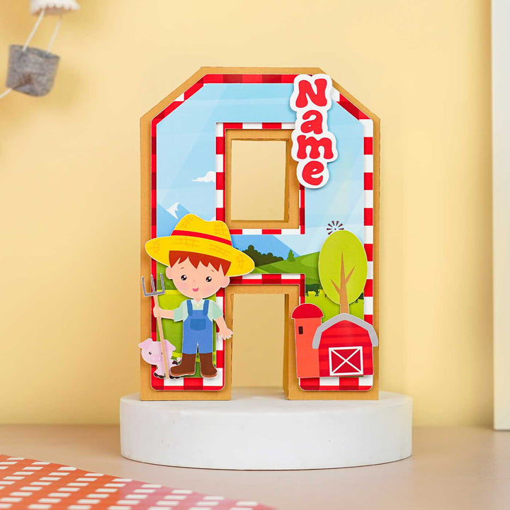 Personalized Printed Farm Theme For Boy 3D Cardstock Monogram - Front View with Name Personalization Example