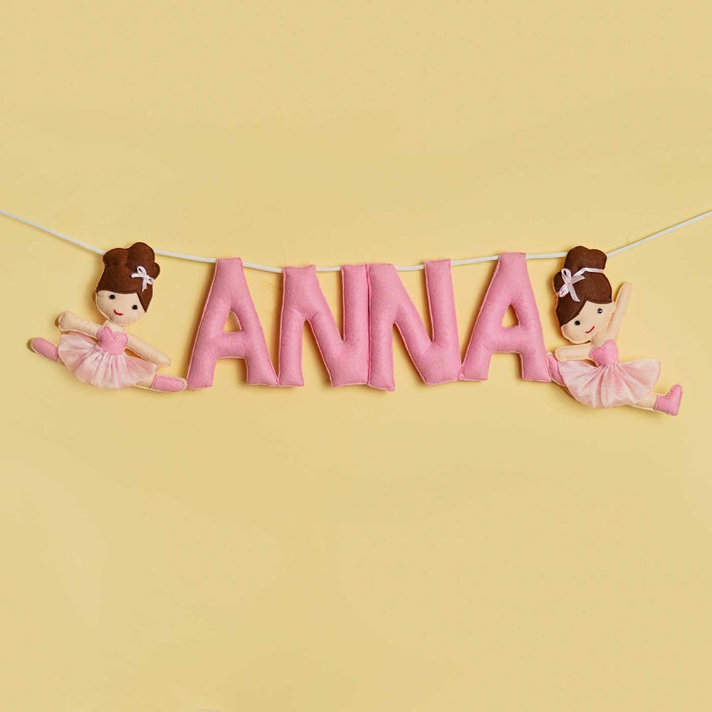 Personalized Handmade Ballerina Theme Felt Kids Bunting - Front View Hanging on String