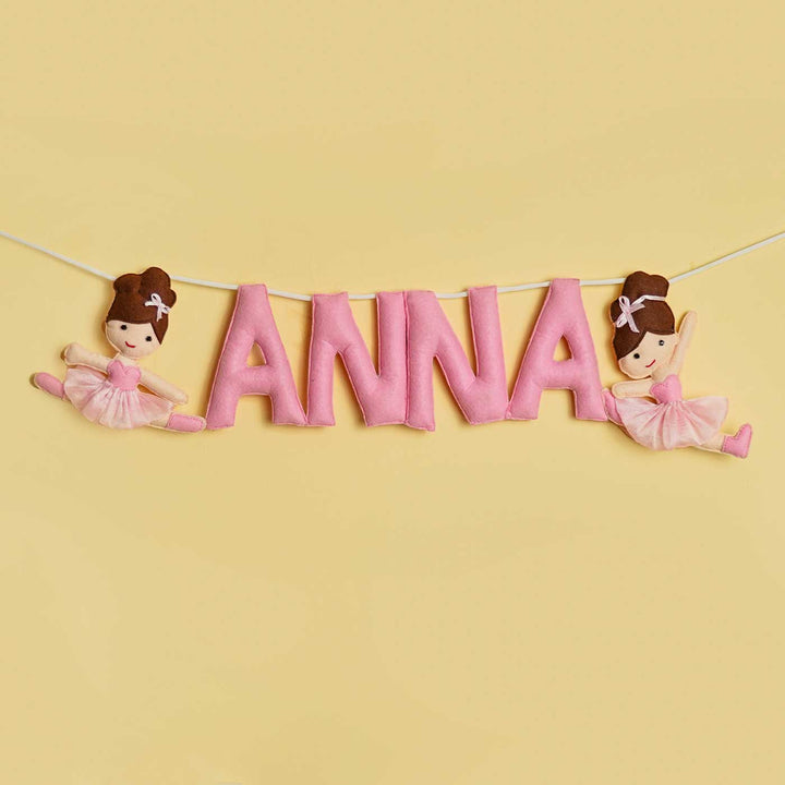Personalized Handmade Ballerina Theme Felt Kids Bunting - Front View Hanging on String