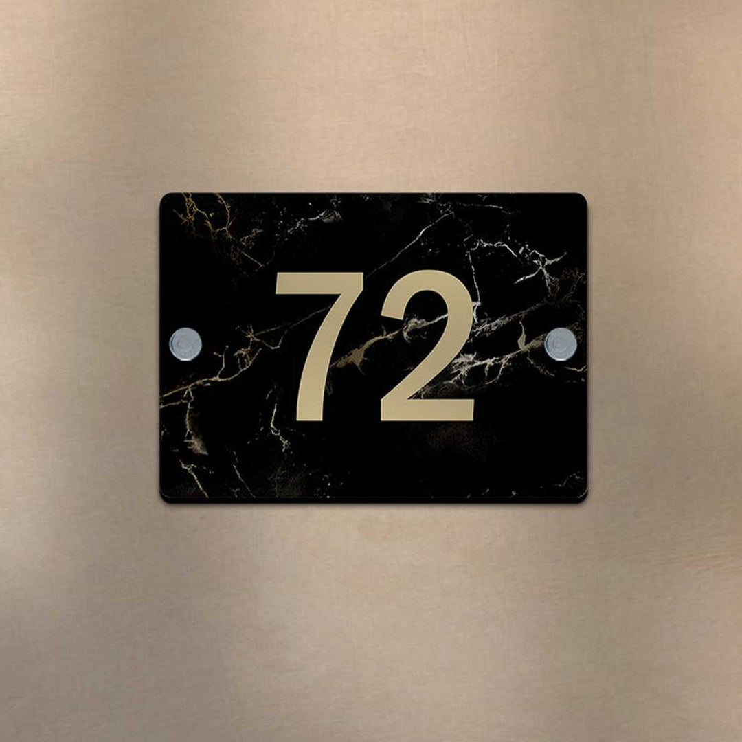 Personalized Printed Black And Gold Acrylic Nameplate - Front View Mounted on Wall (6)