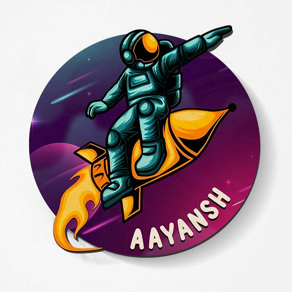 Personalised Astronaut Space Themed 3D Nameplate For Kids - Name Personalization Example Front View