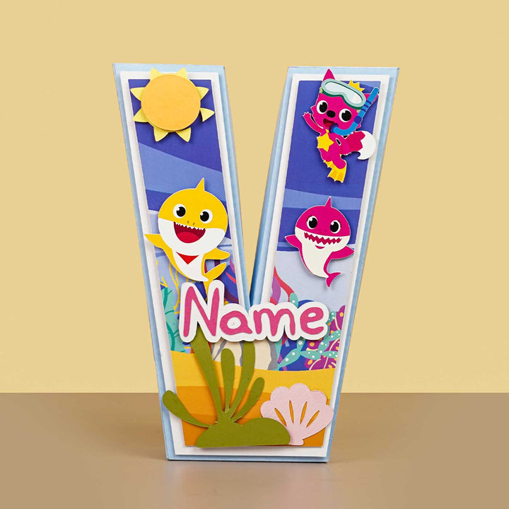 Personalized Printed Baby Shark 3D Cardstock Monogram For Kids - Front View with Name Personalization