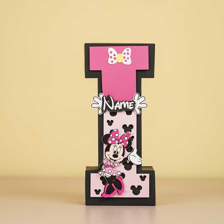 Personalized Printed Minnie 3D Cardstock Monogram For Kids - Front View with Name Personalization Placeholder