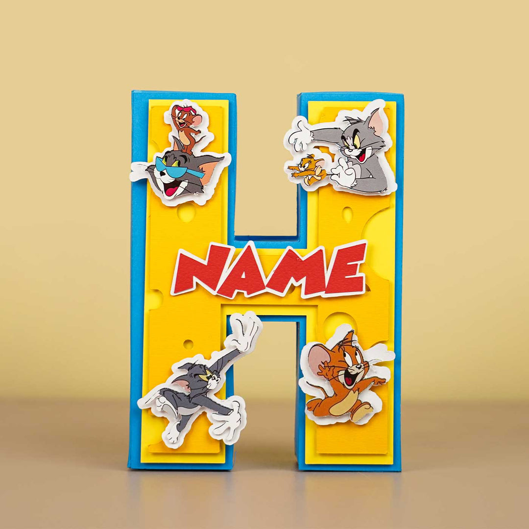 Personalized Printed Tom And Jerry 3D Cardstock Monogram For Kids - Front View with Name Personalization