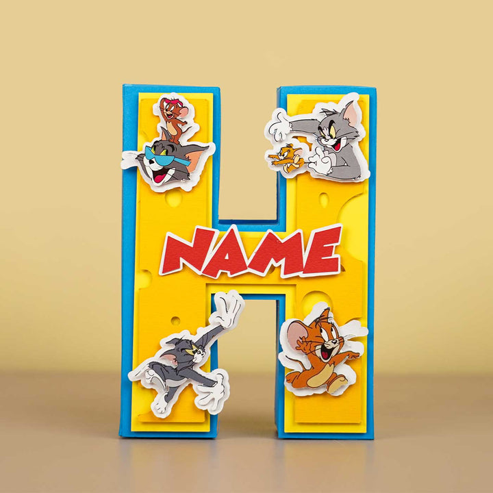 Personalized Printed Tom And Jerry 3D Cardstock Monogram For Kids - Front View with Name Personalization