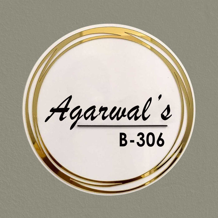 Personalized Round Gold & White Acrylic Name Plate