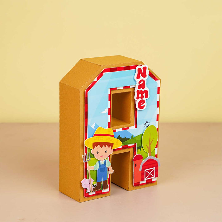 Personalized Printed Farm Theme For Boy 3D Cardstock Monogram - Front Angled View with Personalization