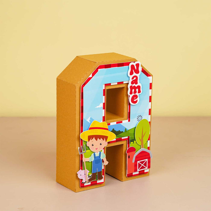 Personalized Printed Farm Theme For Boy 3D Cardstock Monogram - Front Angled View with Personalization