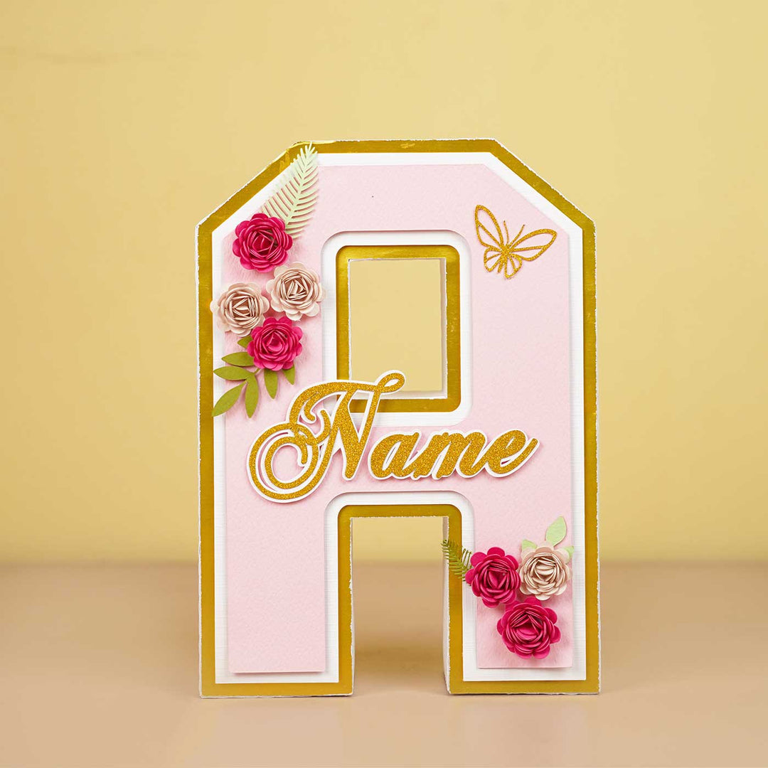 Personalized Printed Floral And Butterfly 3D Cardstock Monogram For Kids - Front View with Name Personalization