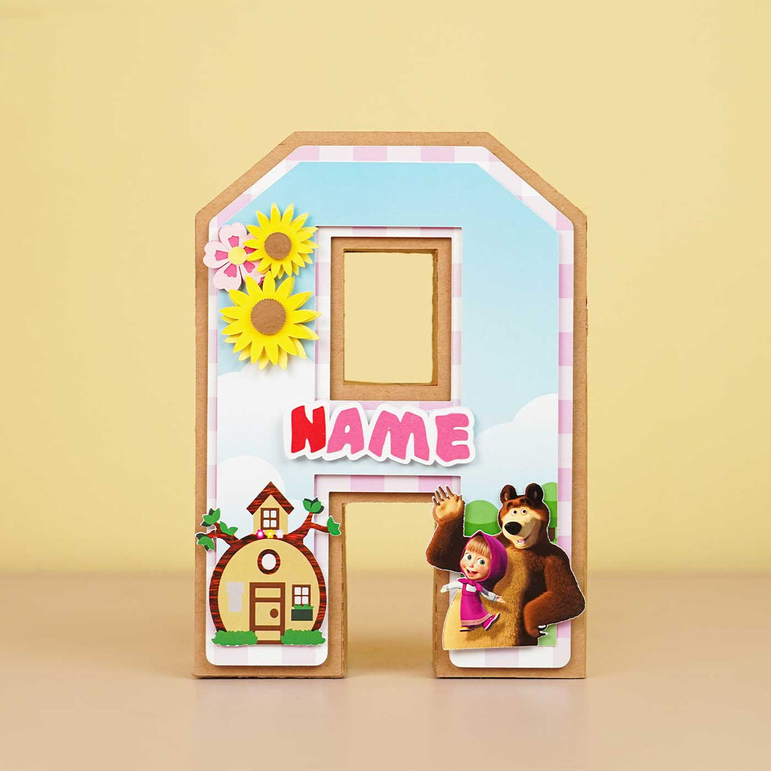 Personalized Printed Masha And The Bear 3D Cardstock Monogram For Kids - Front View with Name Personalization Placeholder