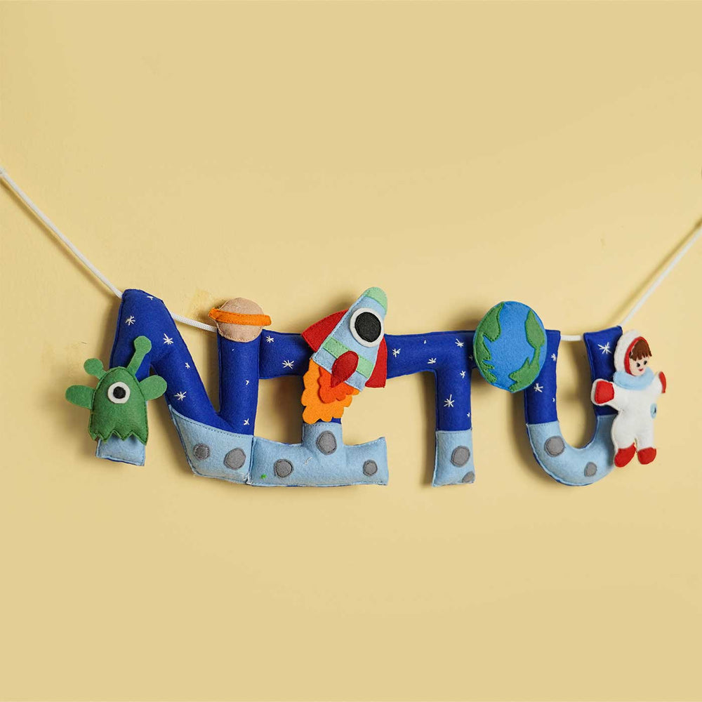 Personalized Handmade Space Theme Felt Kids Bunting - Hanging Name Decoration Front View