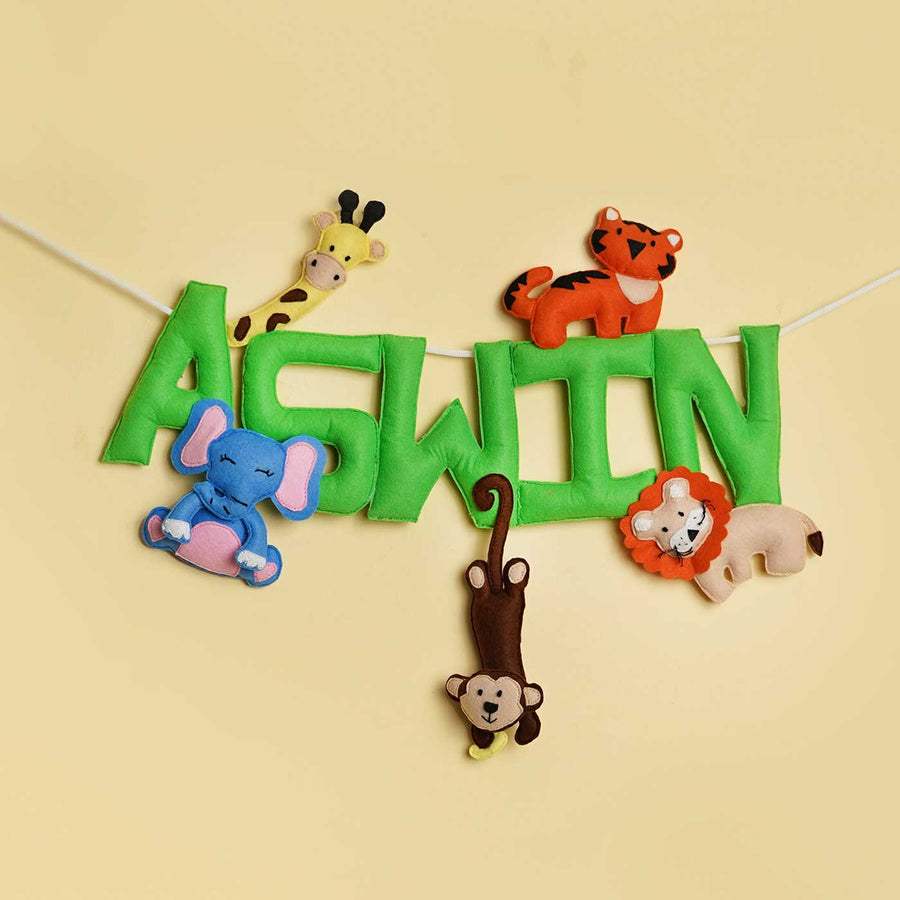 Personalized Handmade Jungle Theme Felt Kids Bunting Fluffles - Name Personalization with Animal Toys