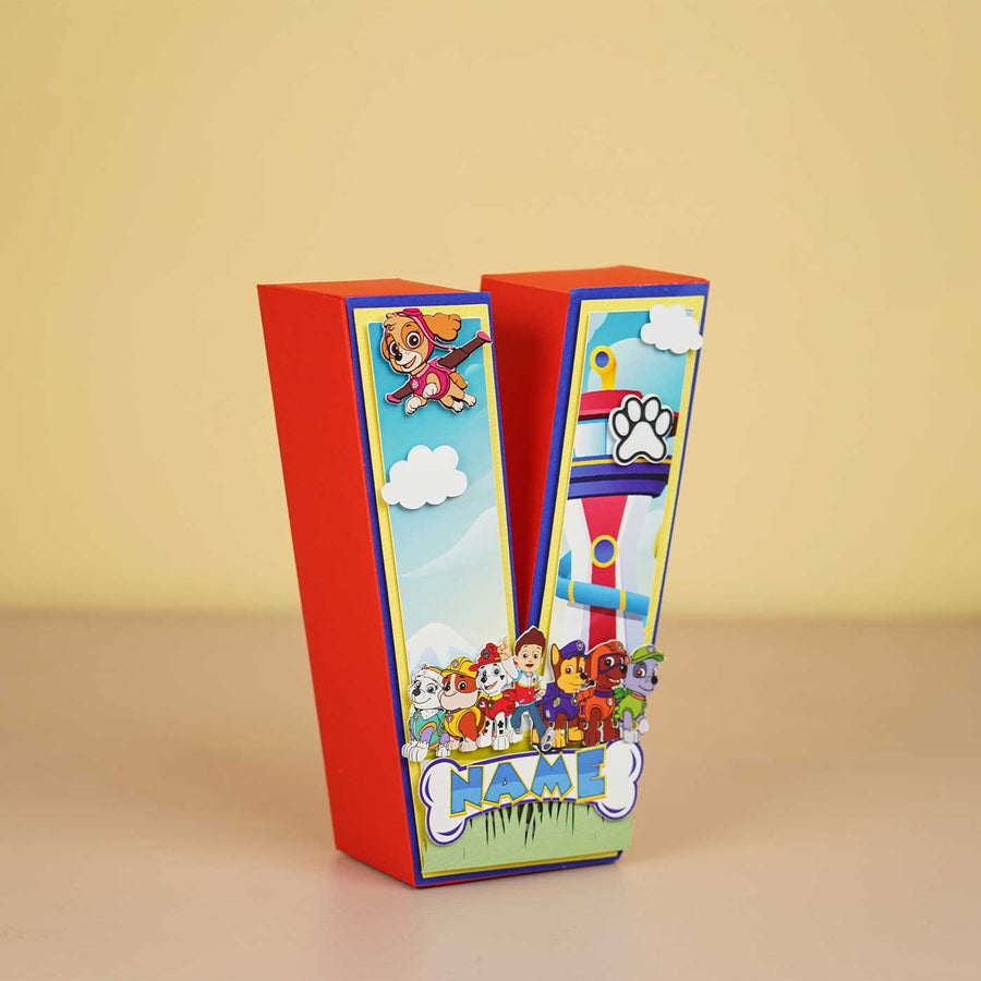 Personalized Printed Paw Patrol 3D Cardstock Monogram For Kids - Angled Front View with Personalized Name
