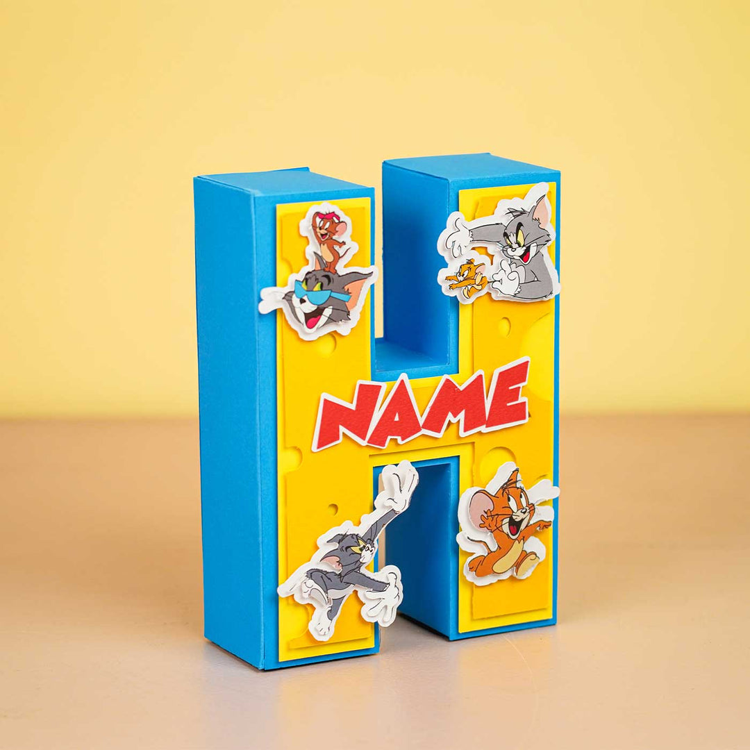 Personalized Printed Tom And Jerry 3D Cardstock Monogram For Kids - Front Angle Showing Personalization