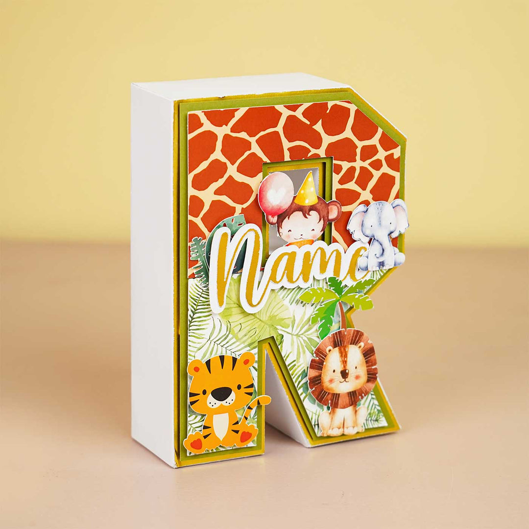 Personalized Printed Jungle 3D Cardstock Monogram For Kids - Three-Quarter Angle Standing View