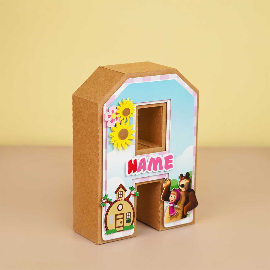 Personalized Printed Masha And The Bear 3D Cardstock Monogram For Kids - Front Angle Showing Depth
