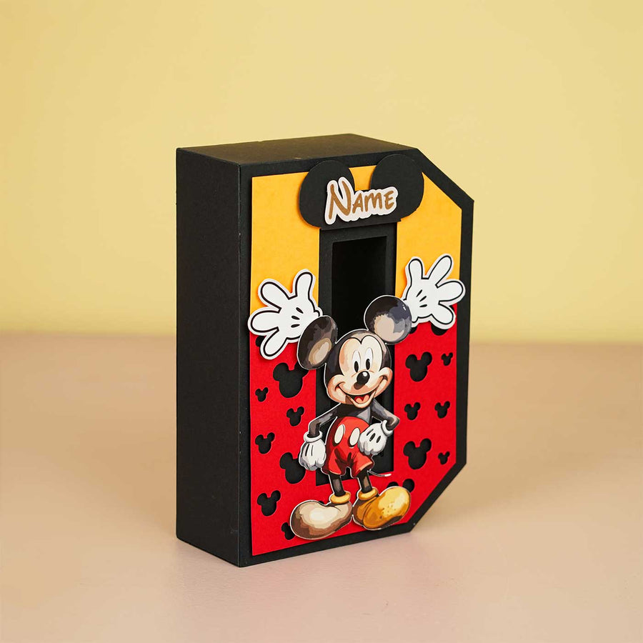 Personalized Printed Mickey 3D Cardstock Monogram For Kids - Three-Quarter Front View with Personalization