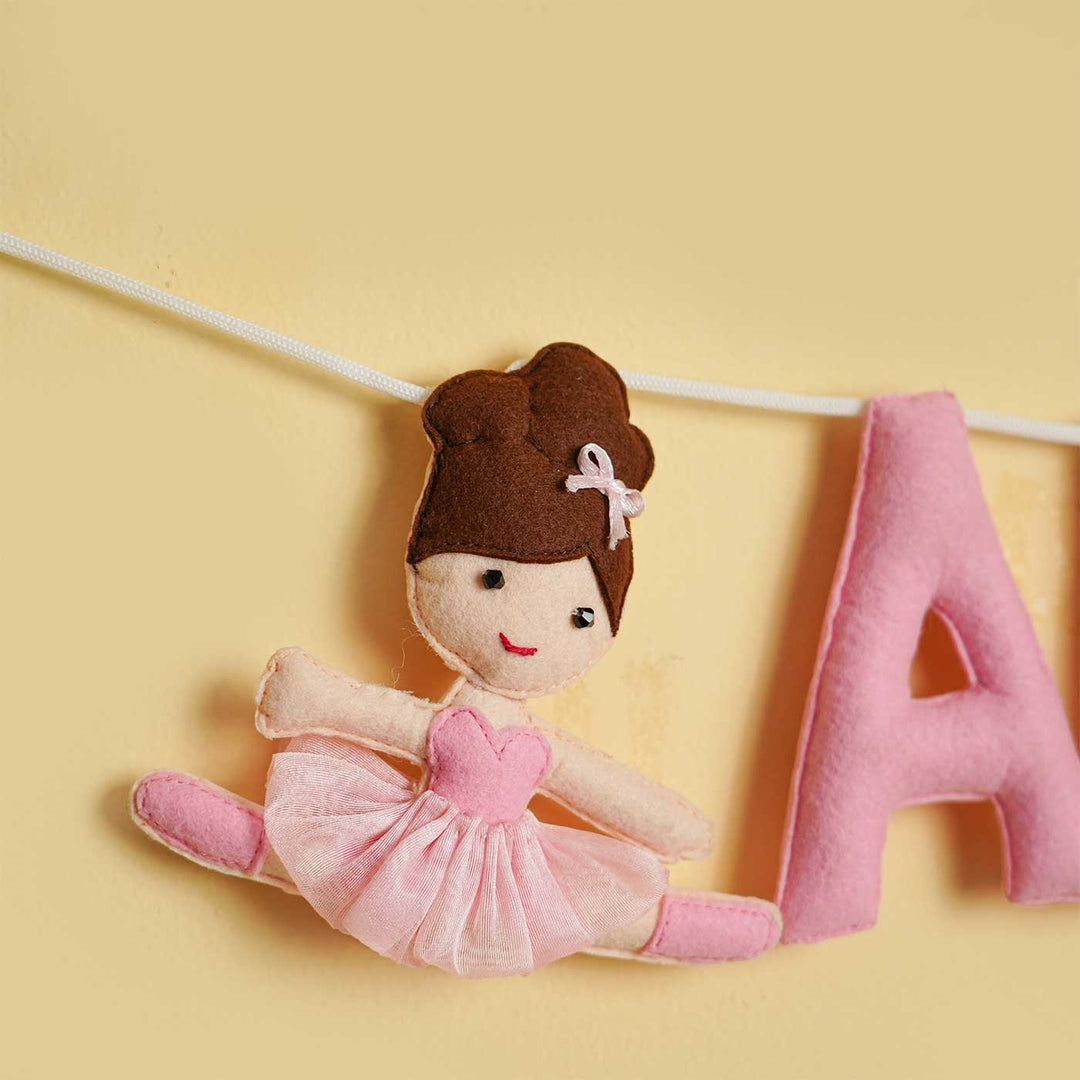 Personalized Handmade Ballerina Theme Felt Kids Bunting - Close-up Hanging on String
