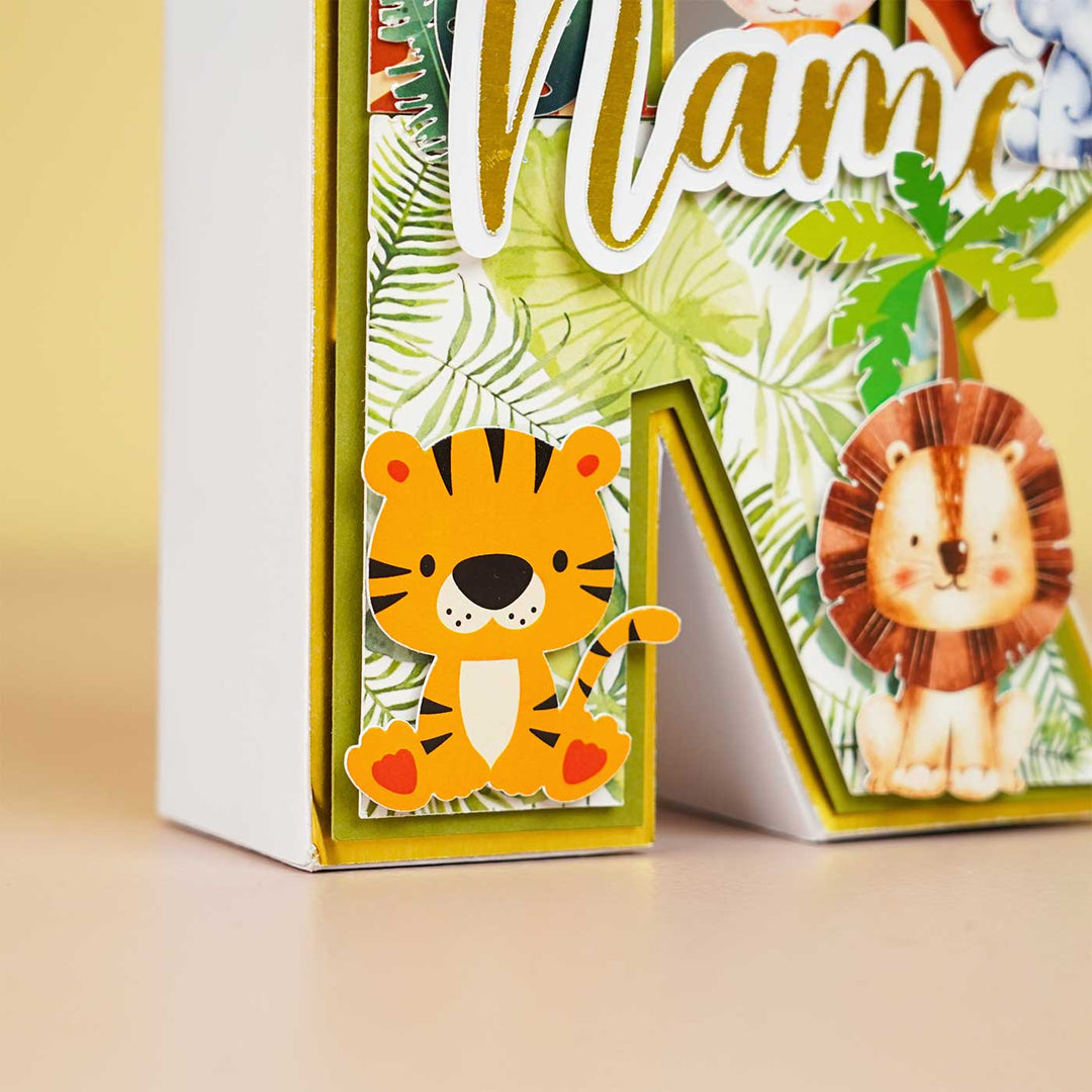 Personalized Printed Jungle 3D Cardstock Monogram For Kids - Close-up on Corner Detail