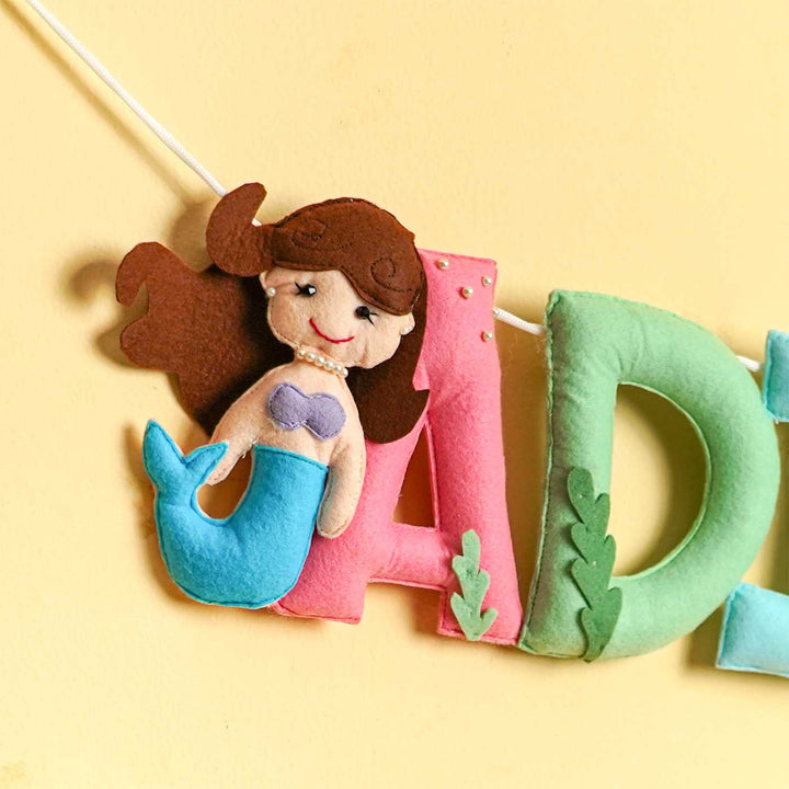 Personalized Handmade Mermaid Theme Felt Kids Bunting - Close-up of Hanging Felt Decoration