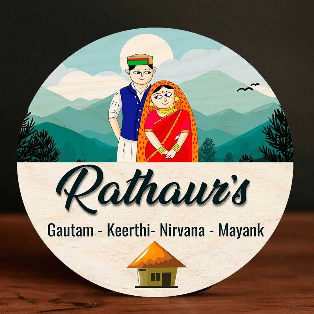 Printed Character Nameplate For Couples And Family - Front View with Name Personalization