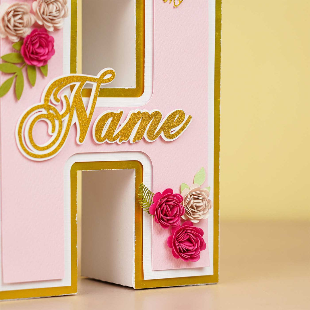 Personalized Printed Floral And Butterfly 3D Cardstock Monogram For Kids - Close-up of Floral Decoration Details