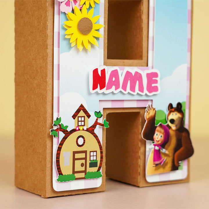 Personalized Printed Masha And The Bear 3D Cardstock Monogram For Kids - Side View Showing Depth and Details