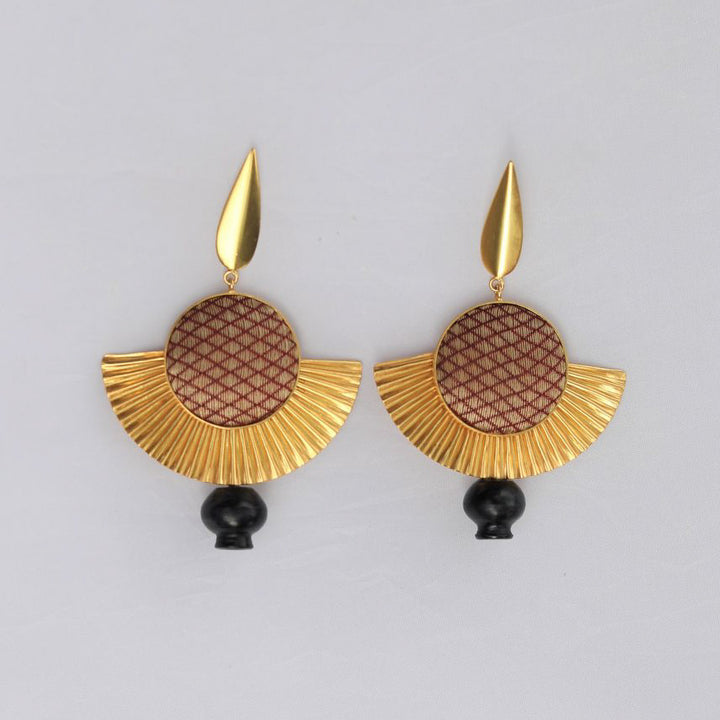 Statement Handmade Beige Zari Drapping Gold Plated Earrings | 22K Gold Plated