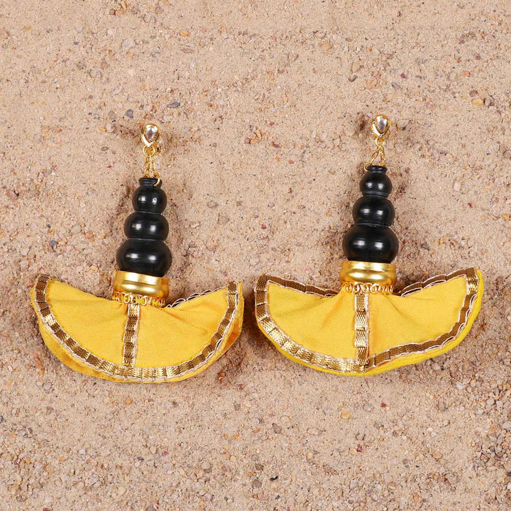 Statement Handmade Pot With Yellow Swang Brass Earrings | 22K Gold Plated