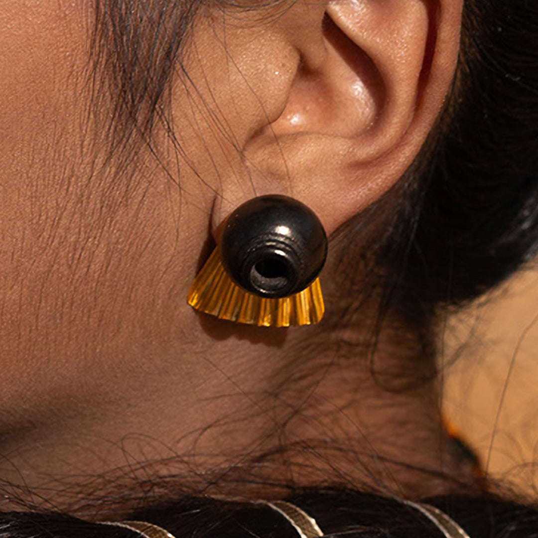 Modern Handmade Minimal Pot And Draping Design Brass Earrings | 22K Gold Plated