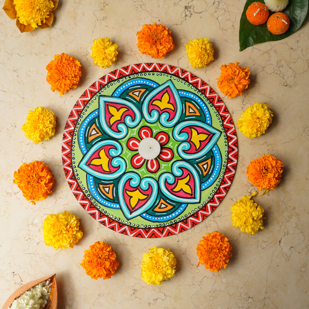Hand-Painted Round Mandala Rangoli