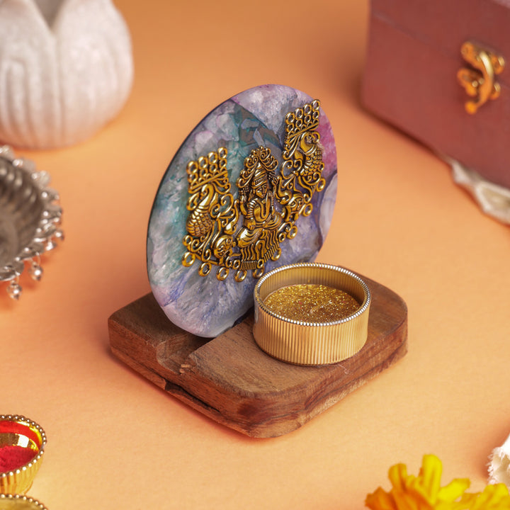 Multicolor Agate Laxmi Ji Wooden Tealight Holder