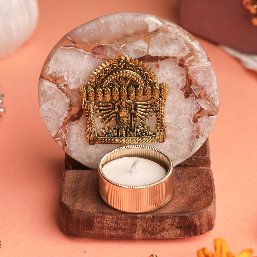 White Agate Narayan Wooden Tealight Holder