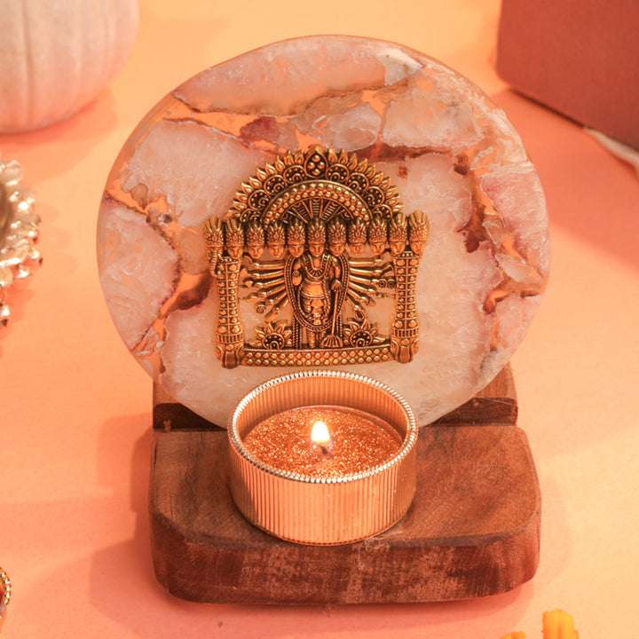 White Agate Narayan Wooden Tealight Holder