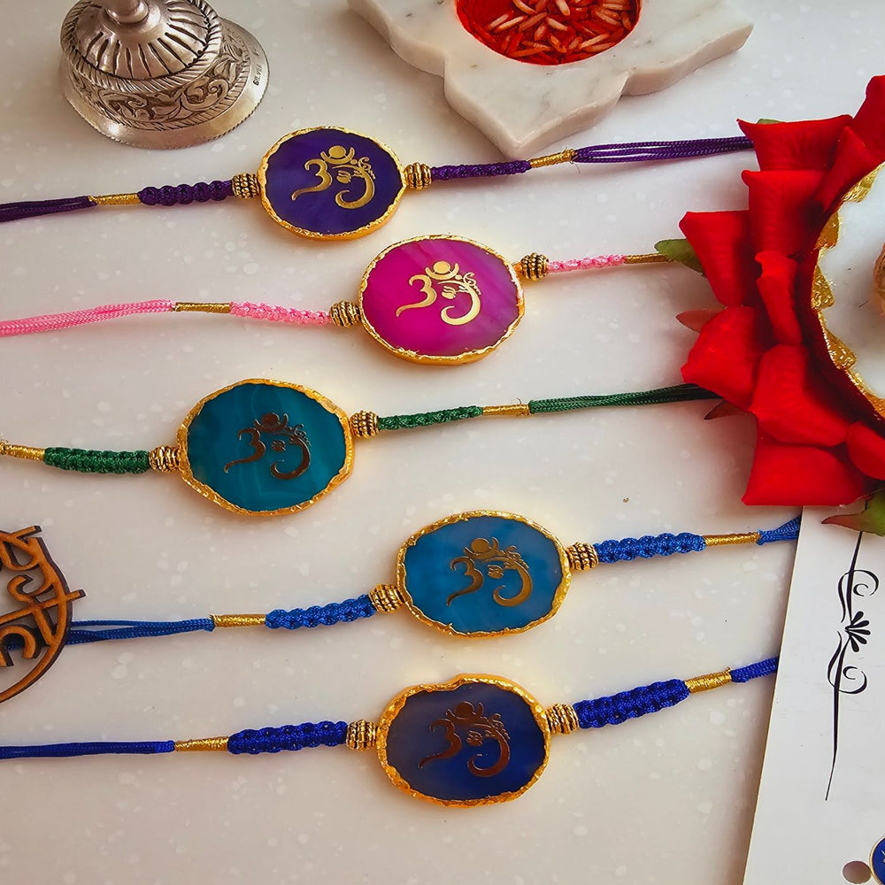 Handmade Om Agate Rakhi With Roli Chawal For Brother - Multiple Rakhis Displayed