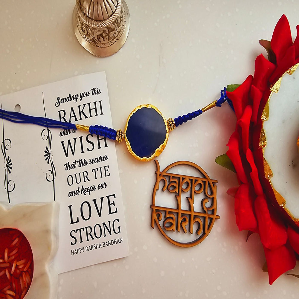 Handmade Premium Agate Rakhi With Roli Chawal For Brother - Single Rakhi with Festival Arrangement