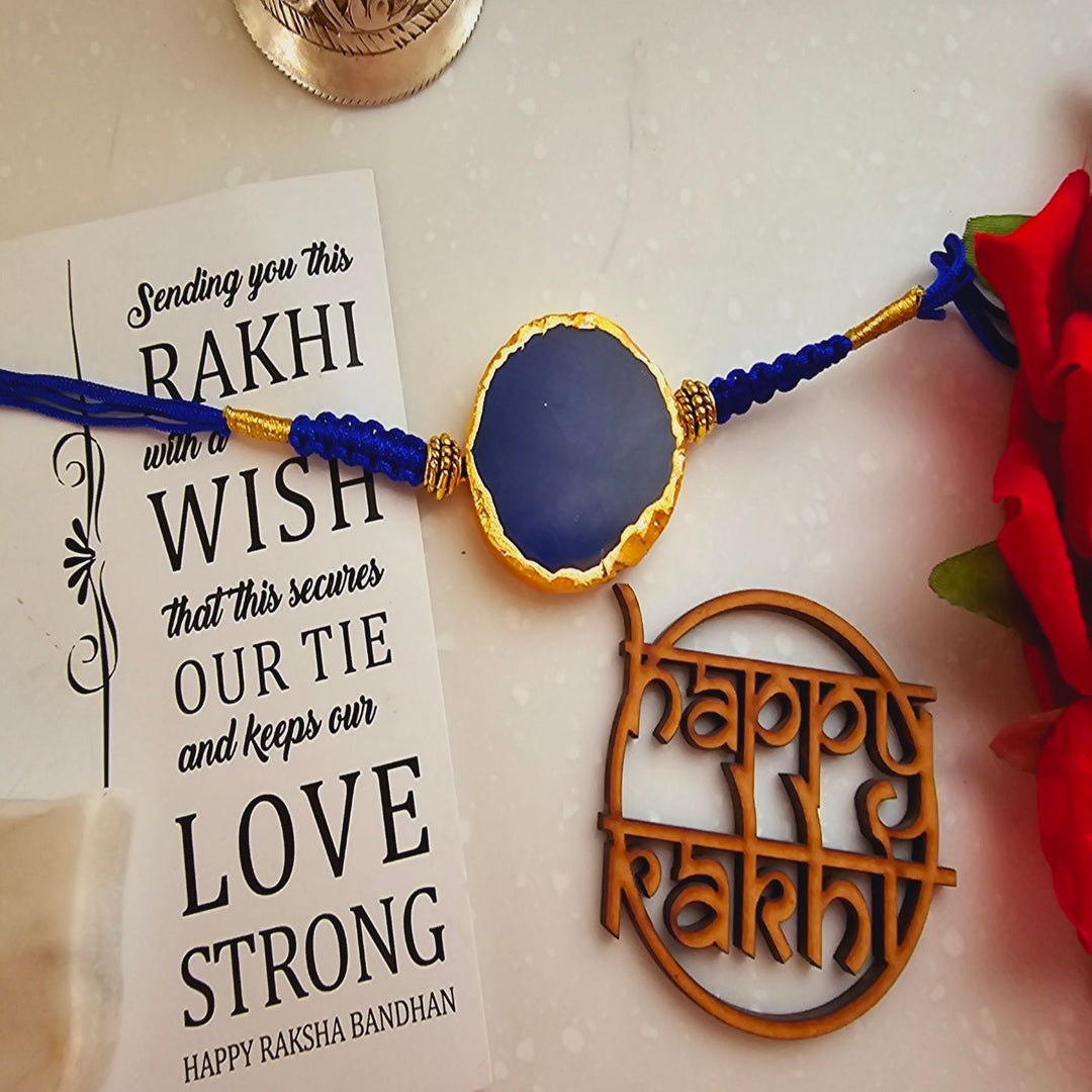 Handmade Premium Agate Rakhi With Roli Chawal For Brother - Single Rakhi with Message Card
