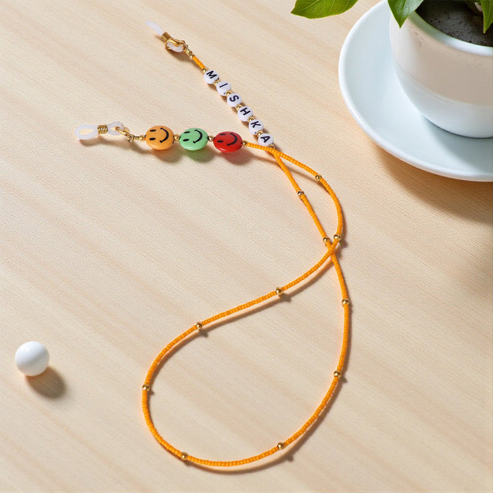 Personalized Beaded Smiley Orange Spectacle/Eye Glass Chain For Kids