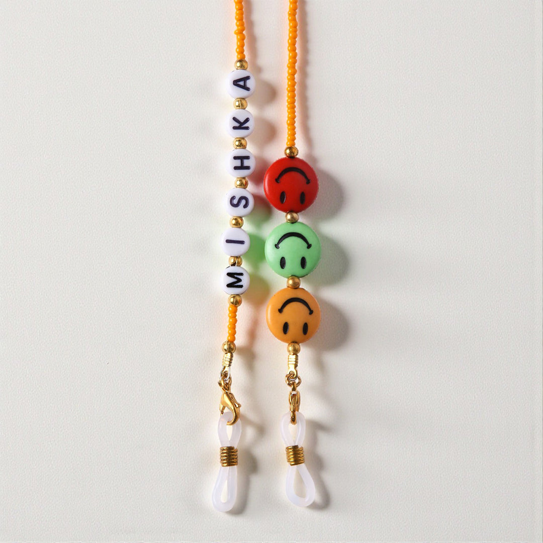 Personalized Beaded Smiley Orange Spectacle/Eye Glass Chain For Kids
