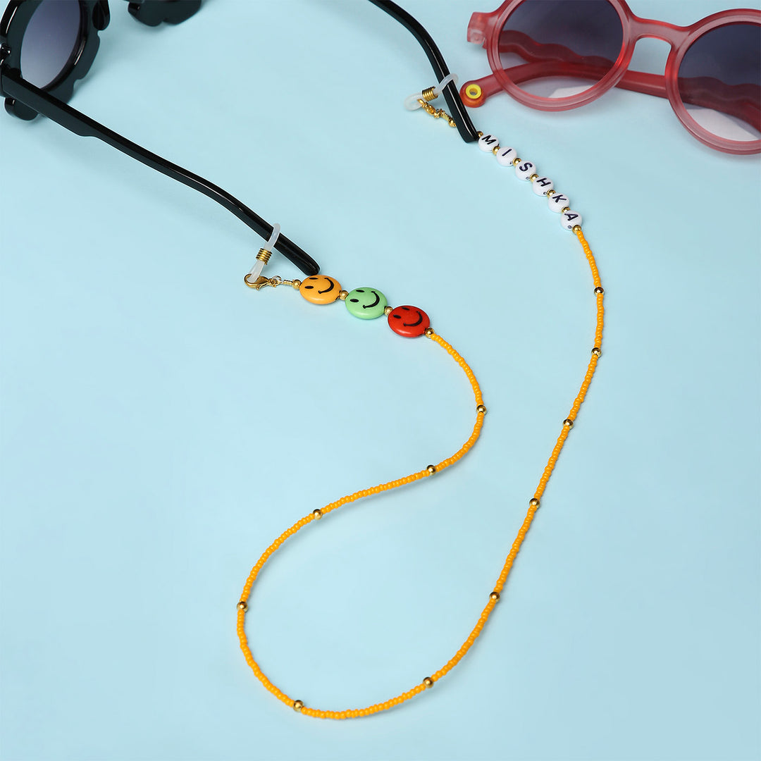 Personalized Beaded Smiley Orange Spectacle/Eye Glass Chain For Kids
