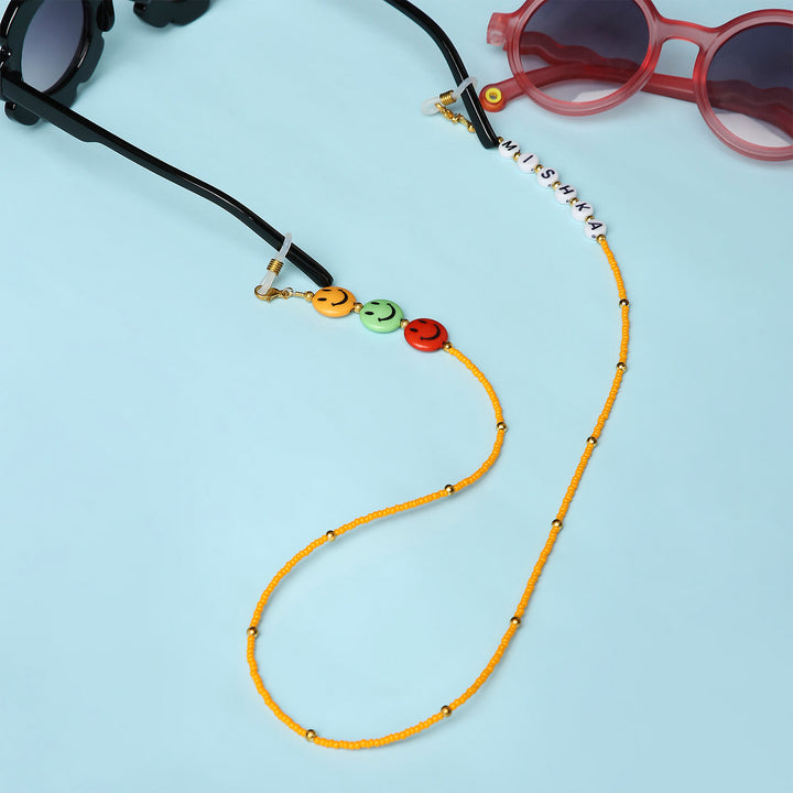 Personalized Beaded Smiley Orange Spectacle/Eye Glass Chain For Kids