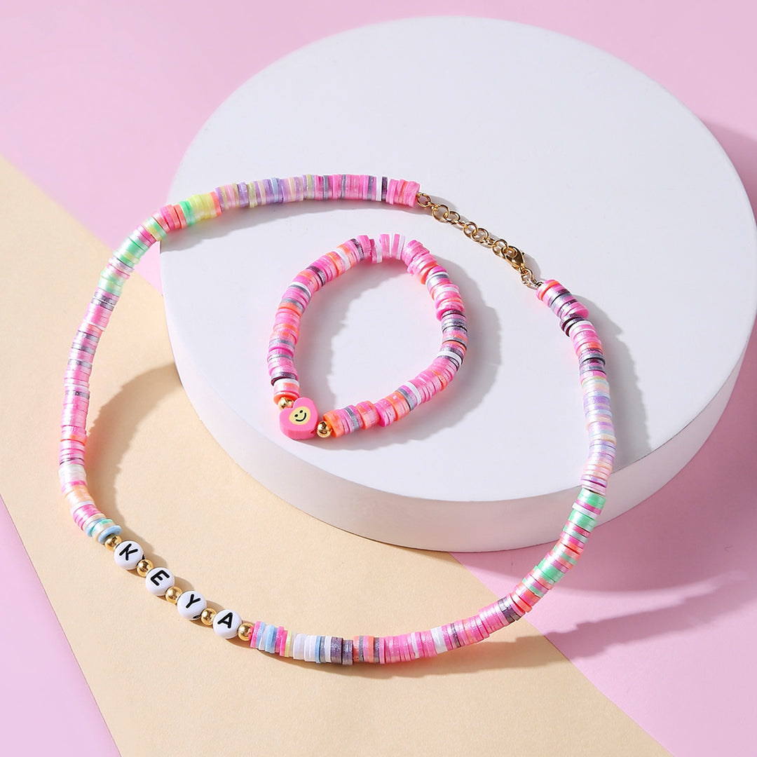 2 Pc | Personalized Multicolor Beaded Necklace & Bracelet Set For Girls