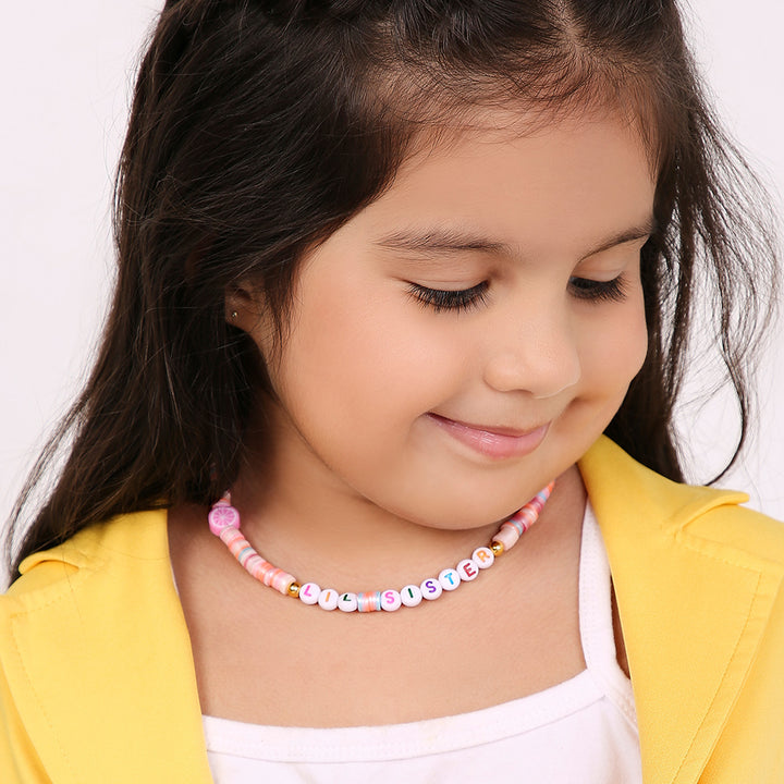 2 Pc | Personalized Pink Beaded Necklace & Bracelet Set For Girls
