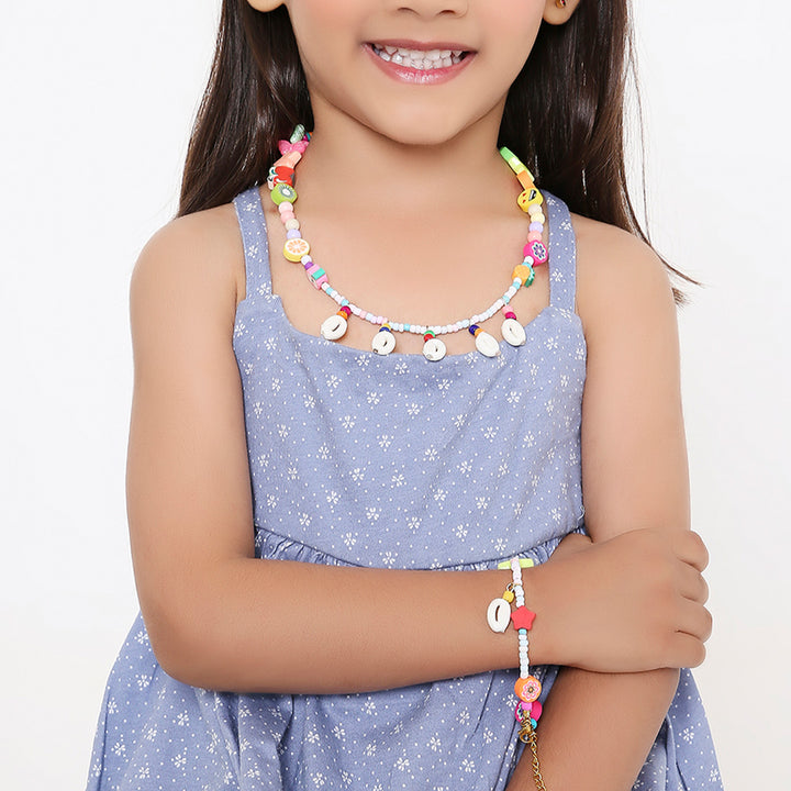 2 Pc | Boho Beaded Shell Necklace & Bracelet Set For Girls
