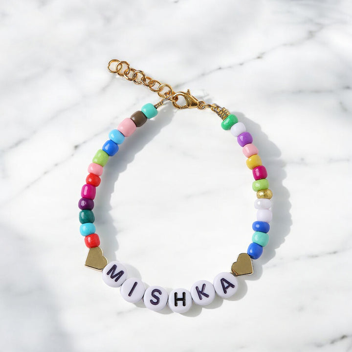 2 Pc | Personalized Multicolor Beaded Necklace & Bracelet Set For Girls